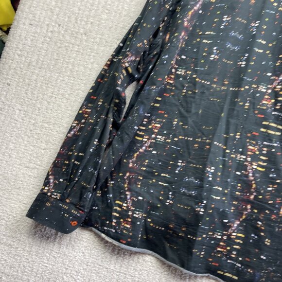Au Noir Button Up shirt Men Sz 7 Black Colorful City Night Lights Landscape AOP - Picture 13 of 16